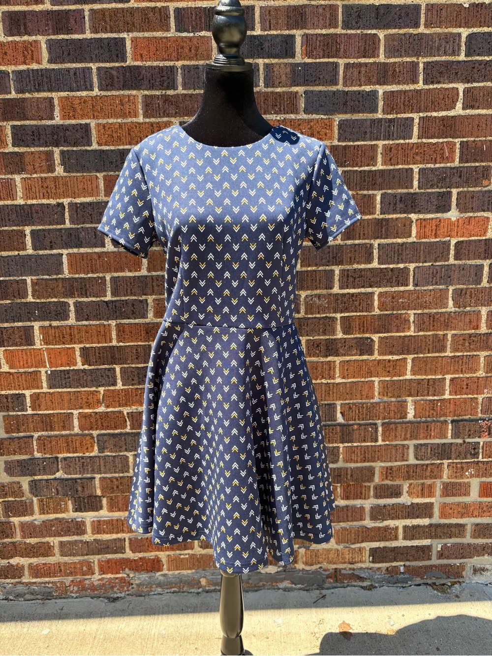 Copper Key Navy Short-Sleeve Fit & Flare Dress with Chevron Print